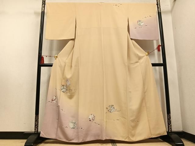 平和屋着物●訪問着　刺繍　草花文　暈し染め　金糸　正絹　逸品　AABN5269ph