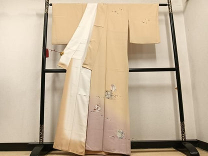 平和屋着物●訪問着　刺繍　草花文　暈し染め　金糸　正絹　逸品　AABN5269ph