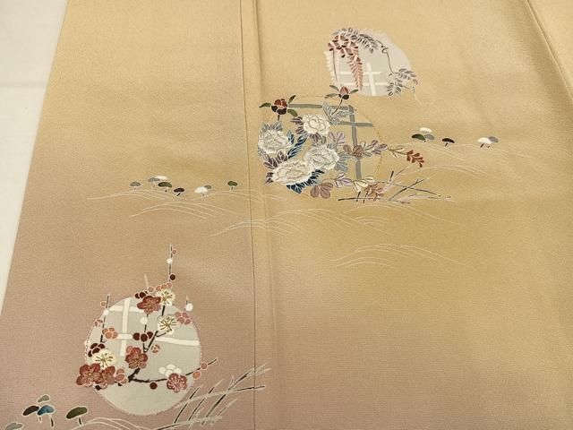 平和屋着物●訪問着　刺繍　草花文　暈し染め　金糸　正絹　逸品　AABN5269ph