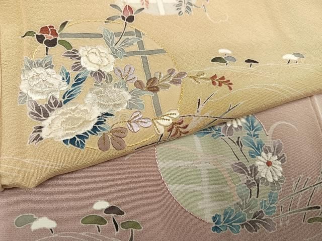 平和屋着物●訪問着　刺繍　草花文　暈し染め　金糸　正絹　逸品　AABN5269ph