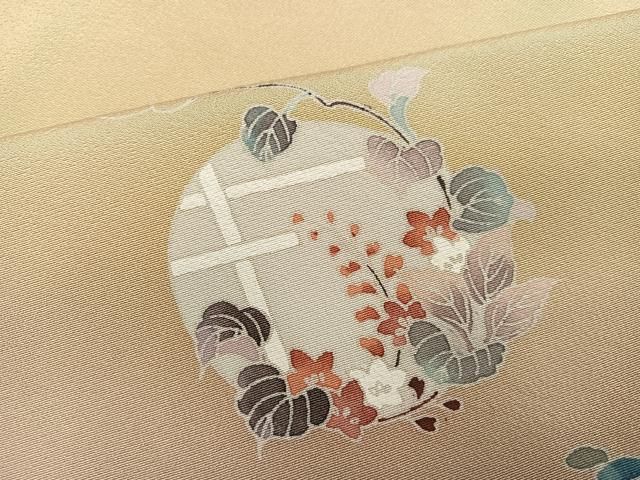 平和屋着物●訪問着　刺繍　草花文　暈し染め　金糸　正絹　逸品　AABN5269ph