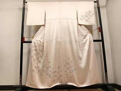 平和屋着物●訪問着　絞り　刺繍　七宝草花文　金彩　正絹　逸品　AABN5276ph