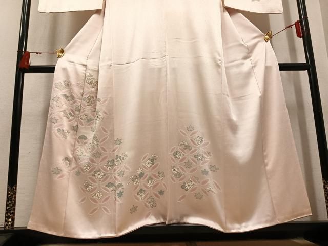 平和屋着物●訪問着　絞り　刺繍　七宝草花文　金彩　正絹　逸品　AABN5276ph