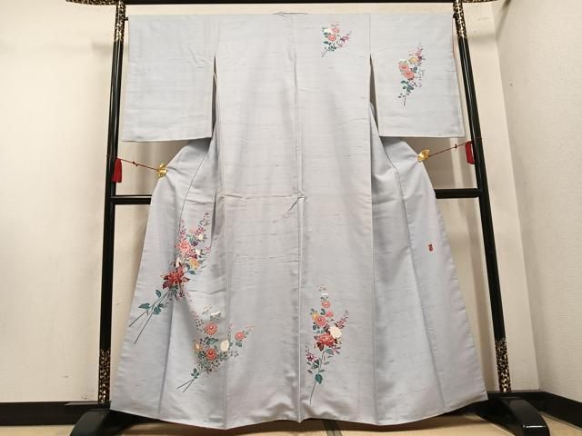 平和屋着物●本加賀友禅作家　村田和生　訪問着　白山紬　枝花文　正絹　逸品　AABN5277ph