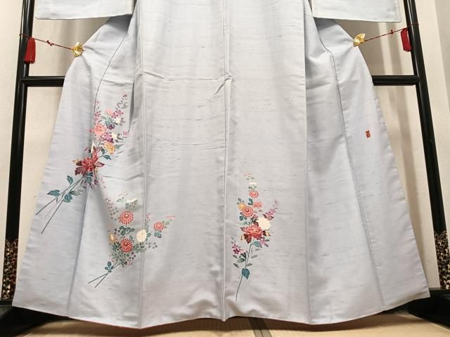平和屋着物●本加賀友禅作家　村田和生　訪問着　白山紬　枝花文　正絹　逸品　AABN5277ph