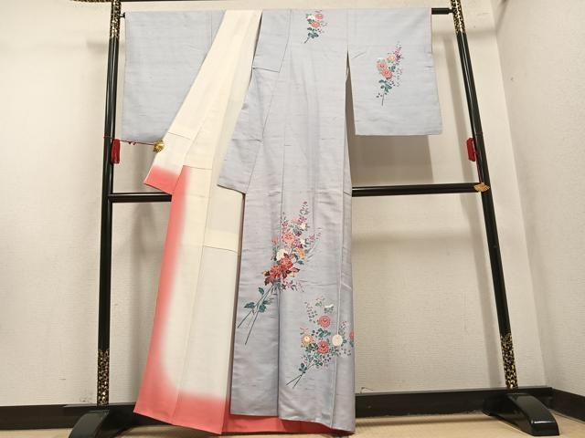 平和屋着物●本加賀友禅作家　村田和生　訪問着　白山紬　枝花文　正絹　逸品　AABN5277ph