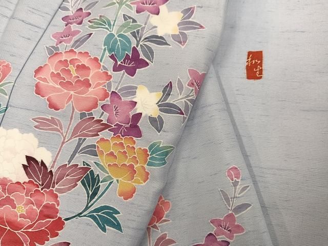 平和屋着物●本加賀友禅作家　村田和生　訪問着　白山紬　枝花文　正絹　逸品　AABN5277ph