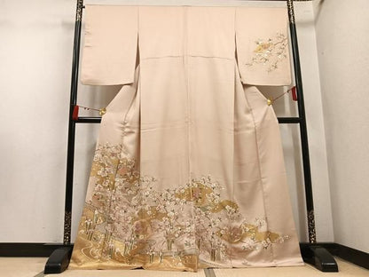 平和屋着物●訪問着　刺繍　色紙草花文　金彩　正絹　逸品　AABN5278ph
