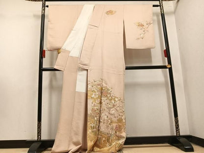 平和屋着物●訪問着　刺繍　色紙草花文　金彩　正絹　逸品　AABN5278ph