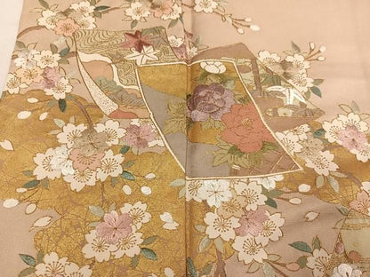 平和屋着物●訪問着　刺繍　色紙草花文　金彩　正絹　逸品　AABN5278ph