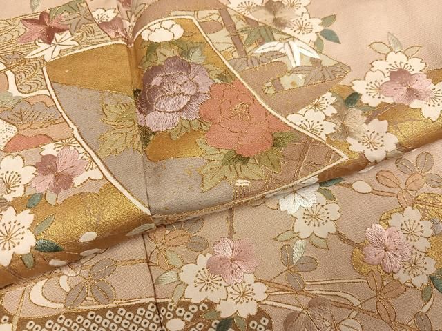 平和屋着物●訪問着　刺繍　色紙草花文　金彩　正絹　逸品　AABN5278ph