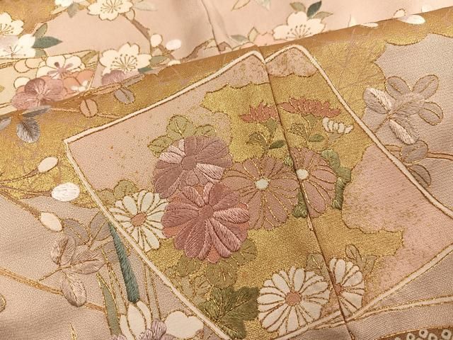 平和屋着物●訪問着　刺繍　色紙草花文　金彩　正絹　逸品　AABN5278ph