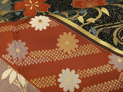 平和屋着物●豪華振袖　駒刺繍　草花文　金彩　正絹　逸品　AABN5279ph
