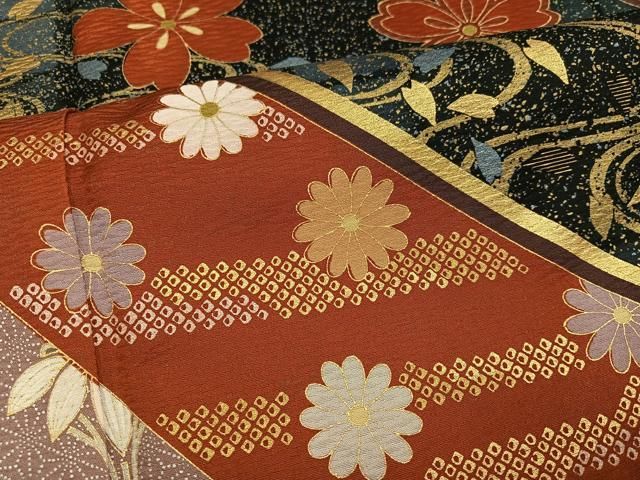 平和屋着物●豪華振袖　駒刺繍　草花文　金彩　正絹　逸品　AABN5279ph