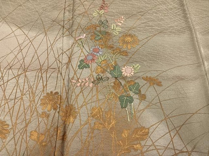 平和屋着物●訪問着　刺繍　草花文　金彩　正絹　逸品　AABN5297ph