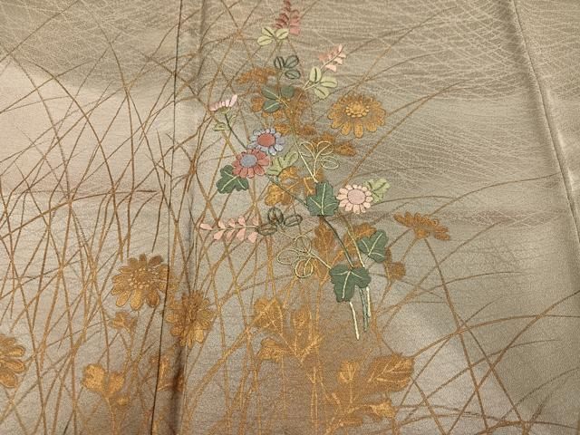 平和屋着物●訪問着　刺繍　草花文　金彩　正絹　逸品　AABN5297ph
