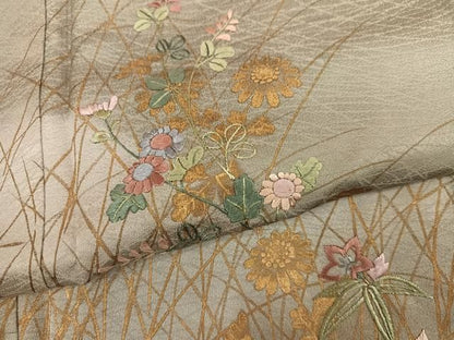 平和屋着物●訪問着　刺繍　草花文　金彩　正絹　逸品　AABN5297ph
