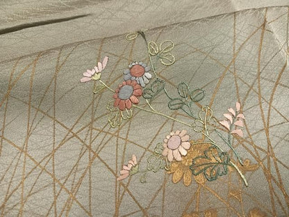 平和屋着物●訪問着　刺繍　草花文　金彩　正絹　逸品　AABN5297ph