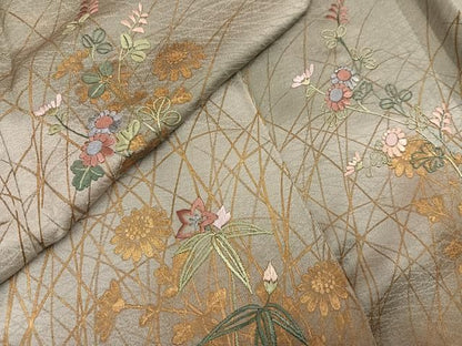 平和屋着物●訪問着　刺繍　草花文　金彩　正絹　逸品　AABN5297ph