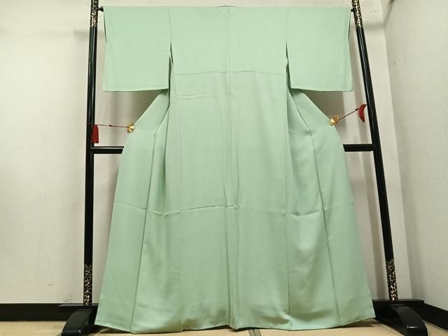 平和屋着物●上質な色無地　薄萌葱色　格子地紋　正絹　逸品　AABN5300ph