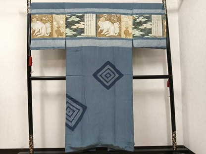 平和屋着物●男性　長襦袢　袷　絞り　唐獅子　正絹　逸品　AABN5307ph
