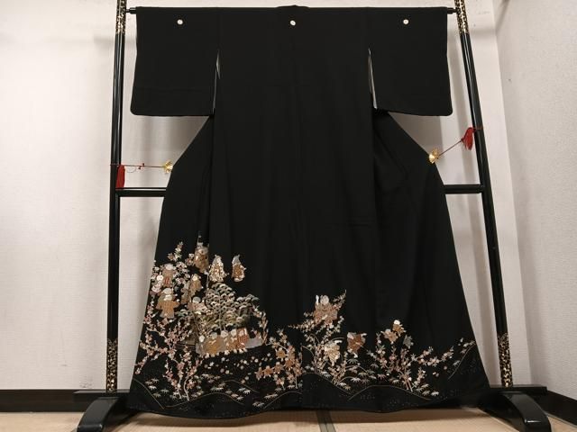 平和屋着物●豪華黒留袖　総刺繍　童子草花文　金糸　正絹　逸品　AABN5308ph