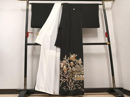 平和屋着物●豪華黒留袖　総刺繍　童子草花文　金糸　正絹　逸品　AABN5308ph