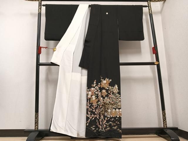 平和屋着物●豪華黒留袖　総刺繍　童子草花文　金糸　正絹　逸品　AABN5308ph