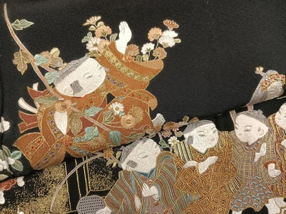 平和屋着物●豪華黒留袖　総刺繍　童子草花文　金糸　正絹　逸品　AABN5308ph