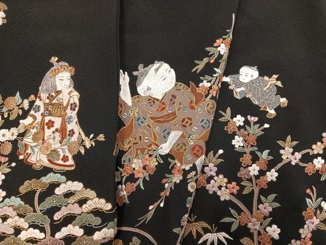平和屋着物●豪華黒留袖　総刺繍　童子草花文　金糸　正絹　逸品　AABN5308ph