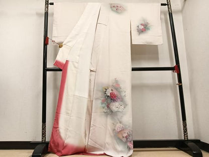 平和屋着物●訪問着　地紙枝花文　暈し染め　金銀彩　正絹　逸品　AABN5311ph