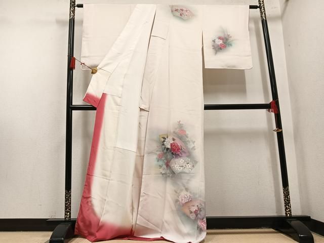 平和屋着物●訪問着　地紙枝花文　暈し染め　金銀彩　正絹　逸品　AABN5311ph
