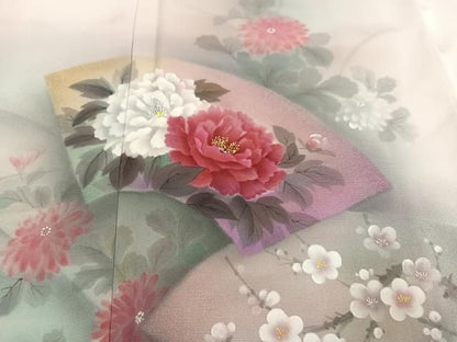 平和屋着物●訪問着　地紙枝花文　暈し染め　金銀彩　正絹　逸品　AABN5311ph