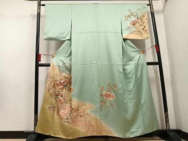 平和屋着物●訪問着　手描き　地紙草花文　暈し染め　金彩　正絹　逸品　AABN5313ph