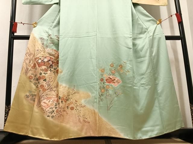 平和屋着物●訪問着　手描き　地紙草花文　暈し染め　金彩　正絹　逸品　AABN5313ph