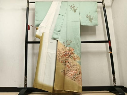 平和屋着物●訪問着　手描き　地紙草花文　暈し染め　金彩　正絹　逸品　AABN5313ph