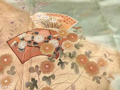 平和屋着物●訪問着　手描き　地紙草花文　暈し染め　金彩　正絹　逸品　AABN5313ph