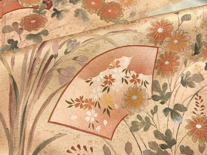 平和屋着物●訪問着　手描き　地紙草花文　暈し染め　金彩　正絹　逸品　AABN5313ph