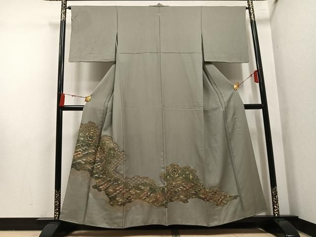 平和屋着物●豪華色留袖　蘇州刺繍　作家物　金糸　金彩　正絹　逸品　AABN5319ph