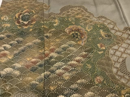 平和屋着物●豪華色留袖　蘇州刺繍　作家物　金糸　金彩　正絹　逸品　AABN5319ph