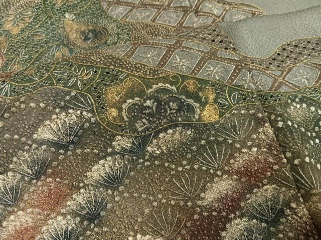 平和屋着物●豪華色留袖　蘇州刺繍　作家物　金糸　金彩　正絹　逸品　AABN5319ph