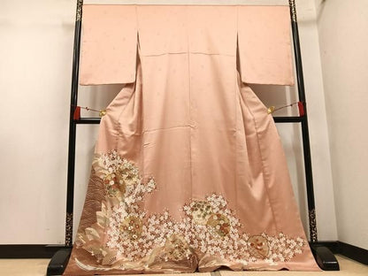 平和屋着物●豪華色留袖　駒刺繍　雪輪花文　金彩　ロング丈　正絹　逸品　AABN5322ph