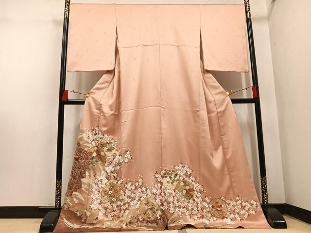平和屋着物●豪華色留袖　駒刺繍　雪輪花文　金彩　ロング丈　正絹　逸品　AABN5322ph