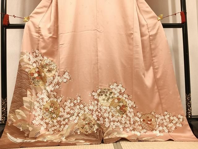 平和屋着物●豪華色留袖　駒刺繍　雪輪花文　金彩　ロング丈　正絹　逸品　AABN5322ph
