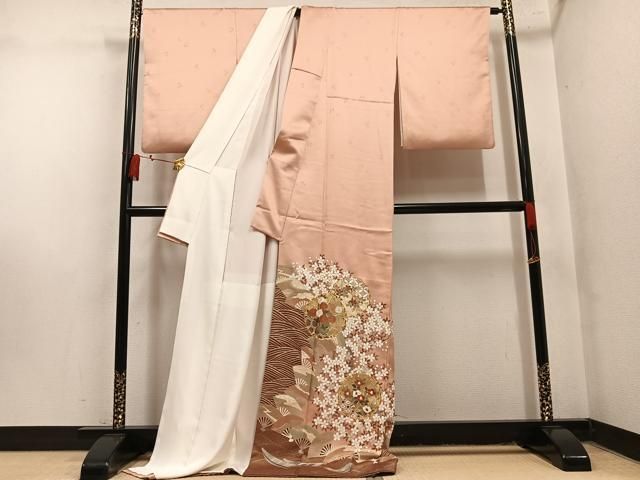 平和屋着物●豪華色留袖　駒刺繍　雪輪花文　金彩　ロング丈　正絹　逸品　AABN5322ph