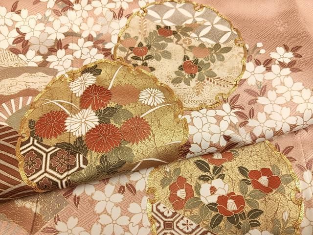 平和屋着物●豪華色留袖　駒刺繍　雪輪花文　金彩　ロング丈　正絹　逸品　AABN5322ph