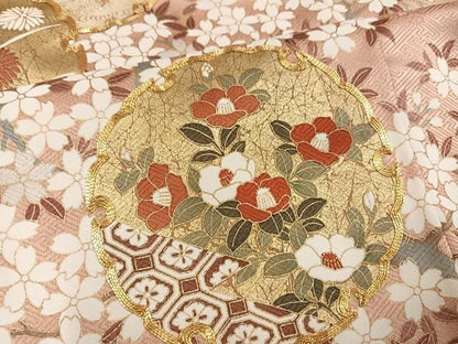 平和屋着物●豪華色留袖　駒刺繍　雪輪花文　金彩　ロング丈　正絹　逸品　AABN5322ph
