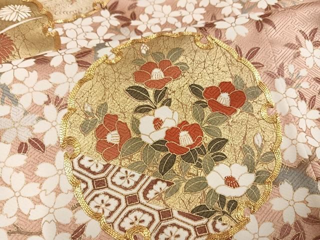 平和屋着物●豪華色留袖　駒刺繍　雪輪花文　金彩　ロング丈　正絹　逸品　AABN5322ph