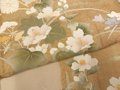 平和屋着物●豪華色留袖　草花文　金彩　正絹　逸品　AABN5323ph