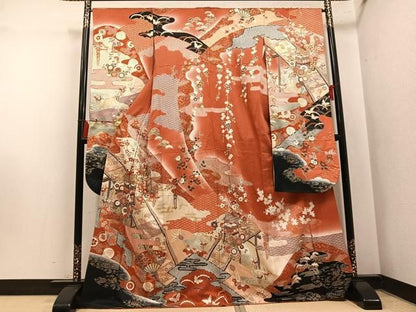 平和屋着物●豪華振袖　駒刺繍　扇面山車花文　暈し染め　金彩　正絹　逸品　AABN5324ph